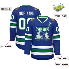 Royal White Kelly Green Classic Style Hockey Jersey 2