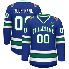 Royal White-Kelly Green Classic Style Hockey Jersey