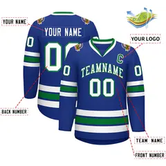 Royal White-Kelly Green Classic Style Hockey Jersey 2