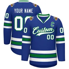 Royal White-Kelly Green Classic Style Hockey Jersey
