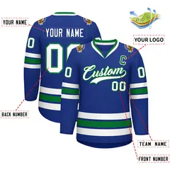 Royal White-Kelly Green Classic Style Hockey Jersey 2