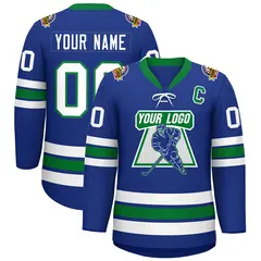 Royal White-Kelly Green Lace-Up Neck Hockey Jersey