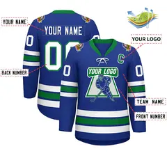 Royal White-Kelly Green Lace-Up Neck Hockey Jersey 2