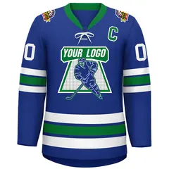 Royal White-Kelly Green Lace-Up Neck Hockey Jersey 3