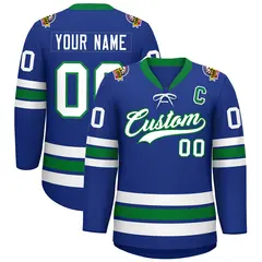 Royal White-Kelly Green Lace-Up Neck Hockey Jersey