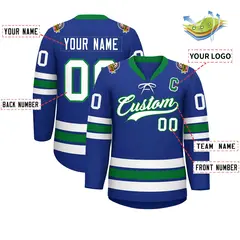 Royal White-Kelly Green Lace-Up Neck Hockey Jersey 2