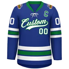 Royal White-Kelly Green Lace-Up Neck Hockey Jersey 3