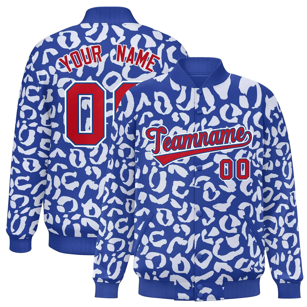 Royal White Leopard Graffiti Varsity Letterman Jacket