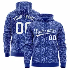 Royal White Leopard Print Varsity Full-Zip Letterman Jacket Hoodie