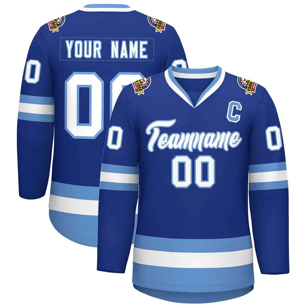 Royal White-Light Blue Classic Style Hockey Jersey