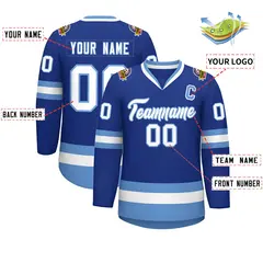 Royal White-Light Blue Classic Style Hockey Jersey 2