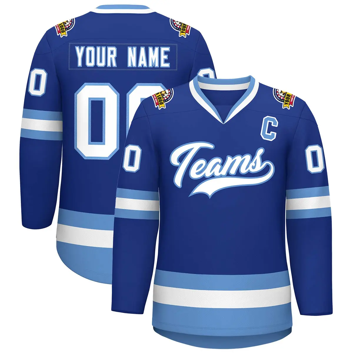 Royal White-Light Blue Classic Style Hockey Jersey