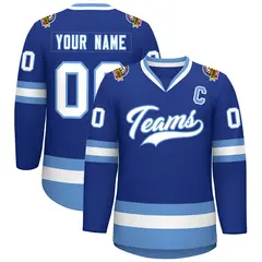Royal White-Light Blue Classic Style Hockey Jersey