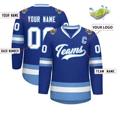 Royal White-Light Blue Classic Style Hockey Jersey 2