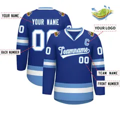 Royal White-Light Blue Classic Style Hockey Jersey 2