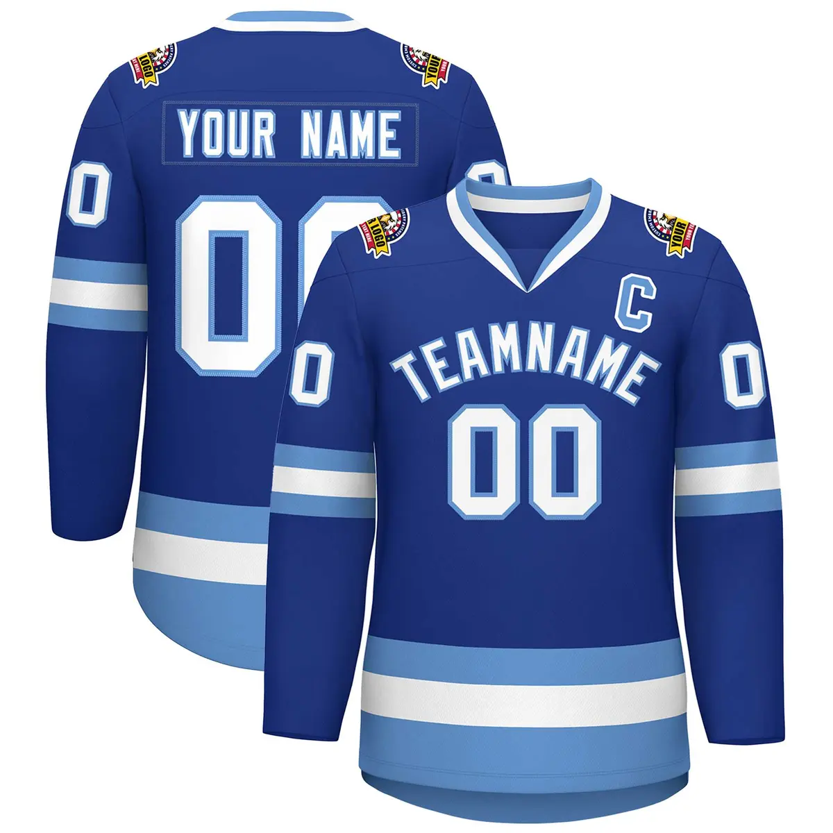 Royal White-Light Blue Classic Style Hockey Jersey