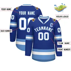 Royal White-Light Blue Classic Style Hockey Jersey 2