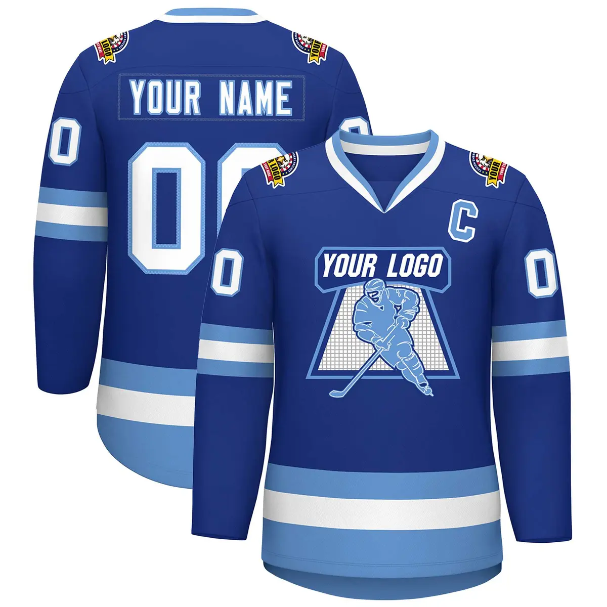 Royal White-Light Blue Classic Style Hockey Jersey