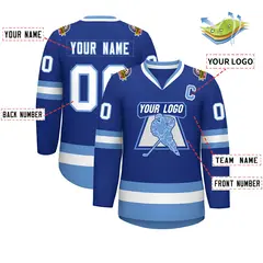 Royal White-Light Blue Classic Style Hockey Jersey 2