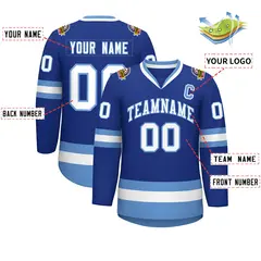 Royal White-Light Blue Classic Style Hockey Jersey 2