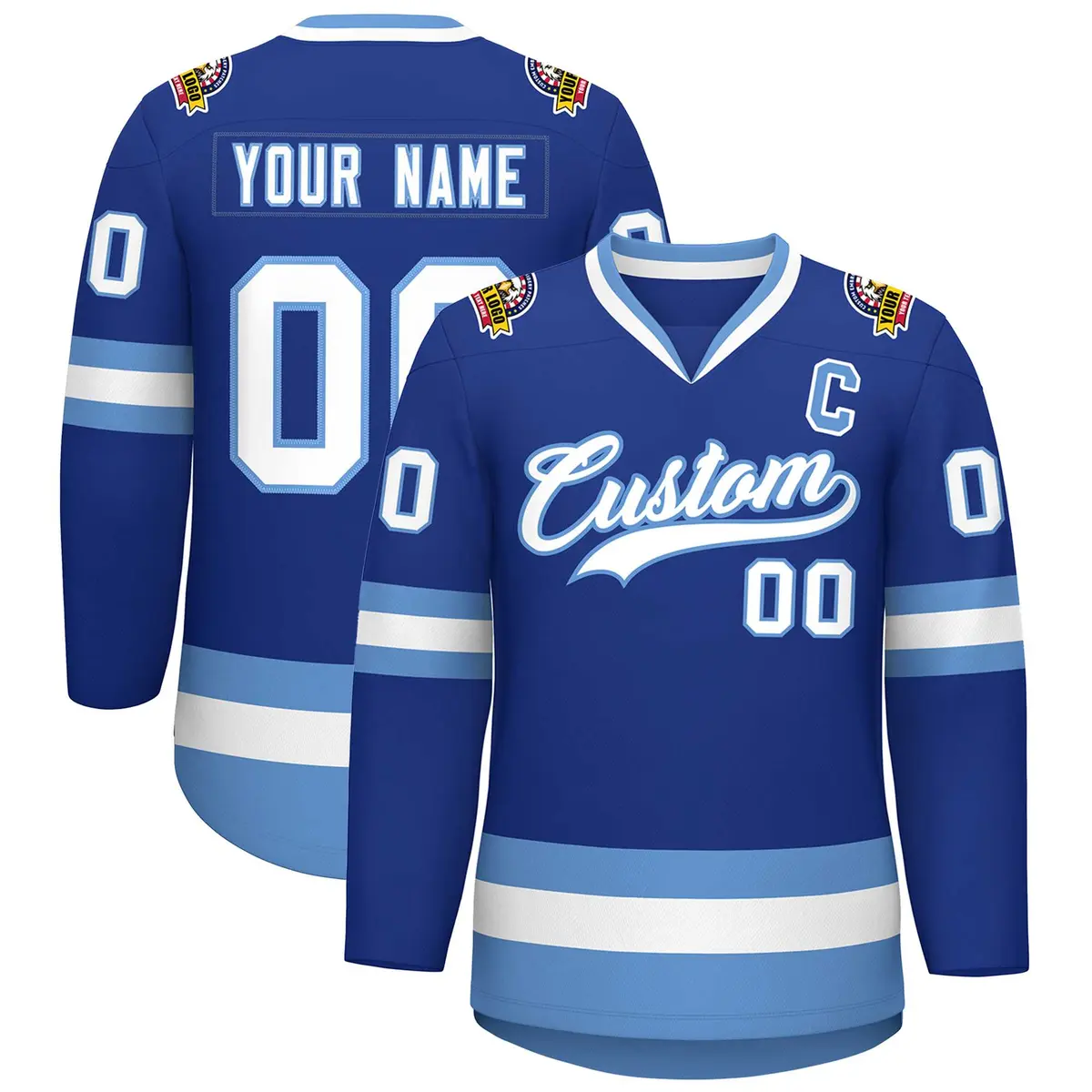 Royal White-Light Blue Classic Style Hockey Jersey
