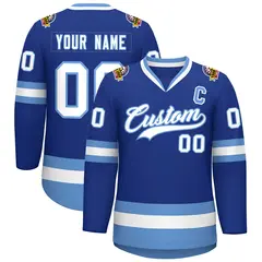 Royal White-Light Blue Classic Style Hockey Jersey 1