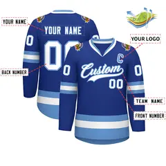 Royal White-Light Blue Classic Style Hockey Jersey 2