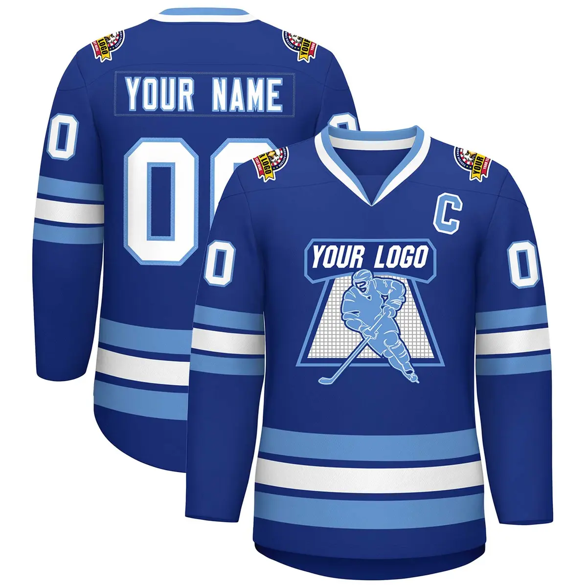 Royal White-Light Blue Classic Style Hockey Jersey