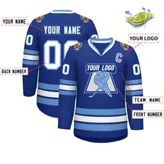 Royal White-Light Blue Classic Style Hockey Jersey 2