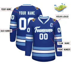 Royal White-Light Blue Classic Style Hockey Jersey 2