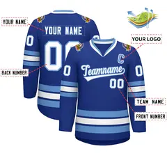 Royal White-Light Blue Classic Style Hockey Jersey 2
