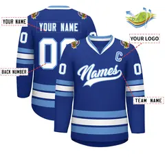 Royal White-Light Blue Classic Style Hockey Jersey 2