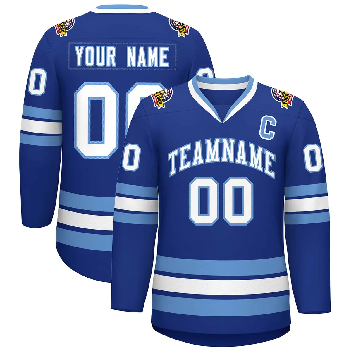 Royal White-Light Blue Classic Style Hockey Jersey