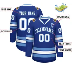 Royal White-Light Blue Classic Style Hockey Jersey 2