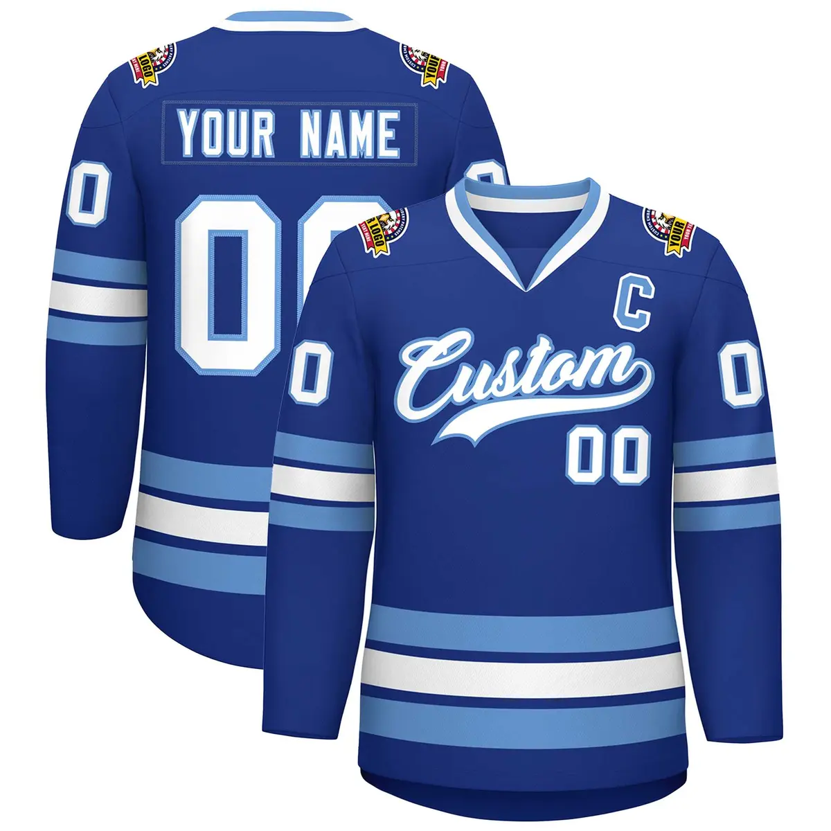 Royal White-Light Blue Classic Style Hockey Jersey