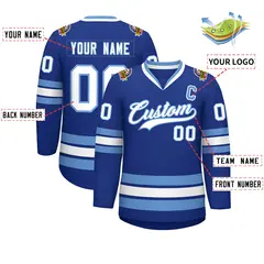 Royal White-Light Blue Classic Style Hockey Jersey 2
