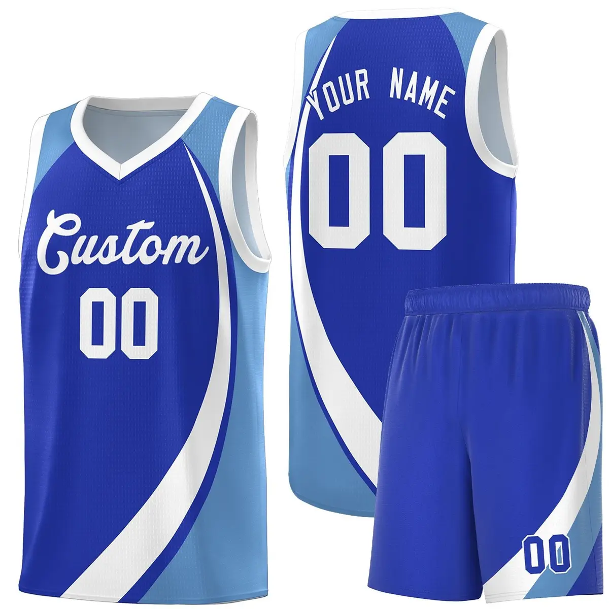 Royal White-Light Blue Color Block Basketball Jersey