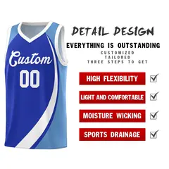 Royal White-Light Blue Color Block Basketball Jersey 4
