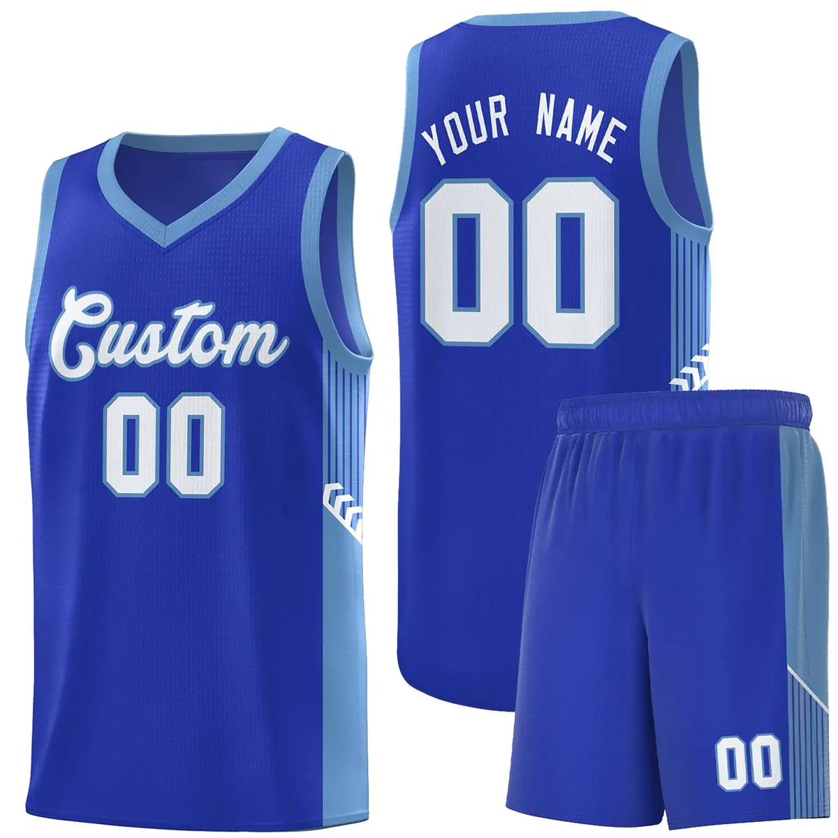 Royal White-Light Blue Side Stripe Fashion Basketball Jersey