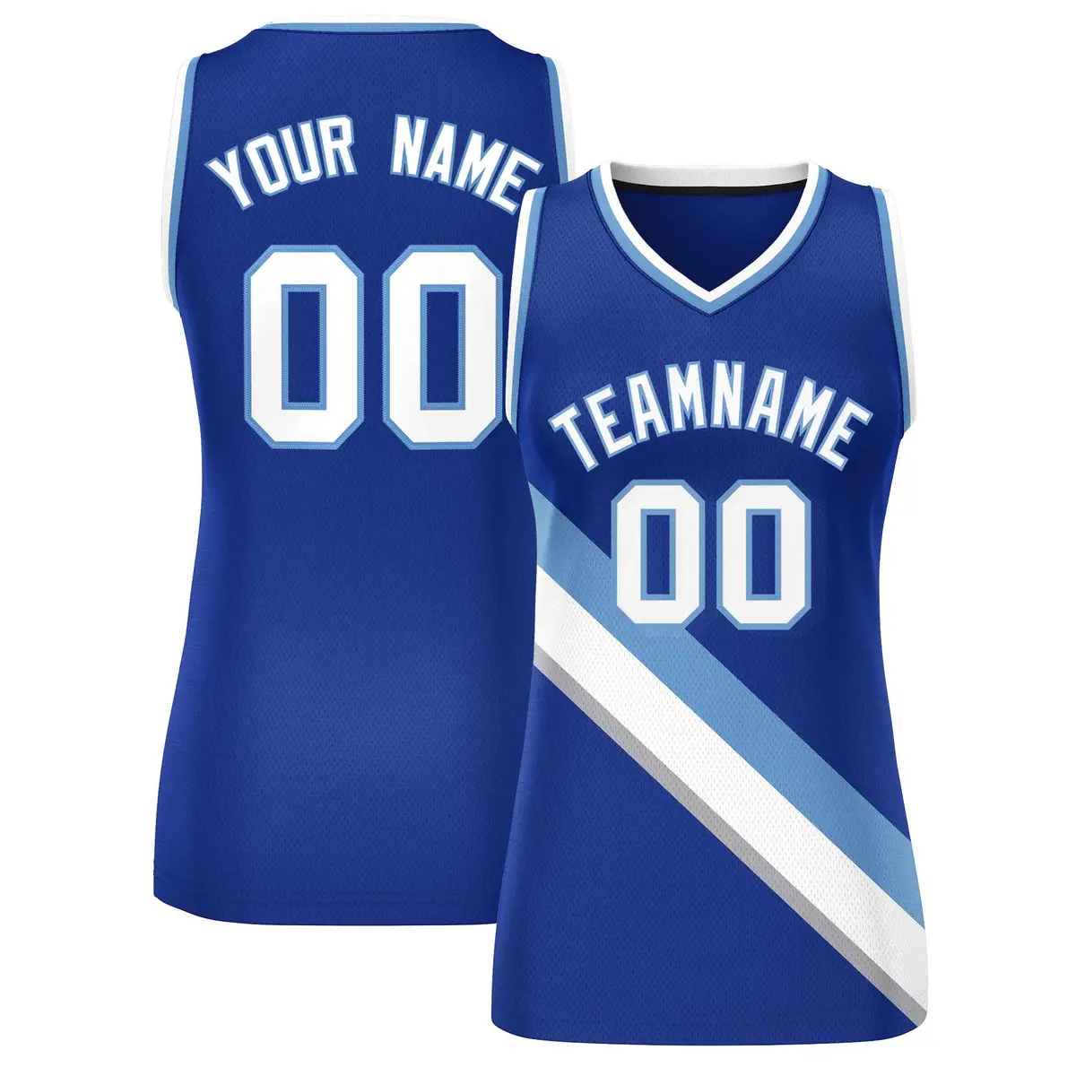 Women's Royal White-Light Blue Thick Slash Mesh Basketball Jersey