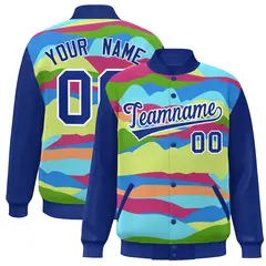 Royal White Multi Clouds Graffiti Varsity Full-Snap Jacket