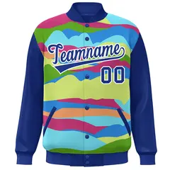 Royal White Multi Clouds Graffiti Varsity Full-Snap Jacket 3