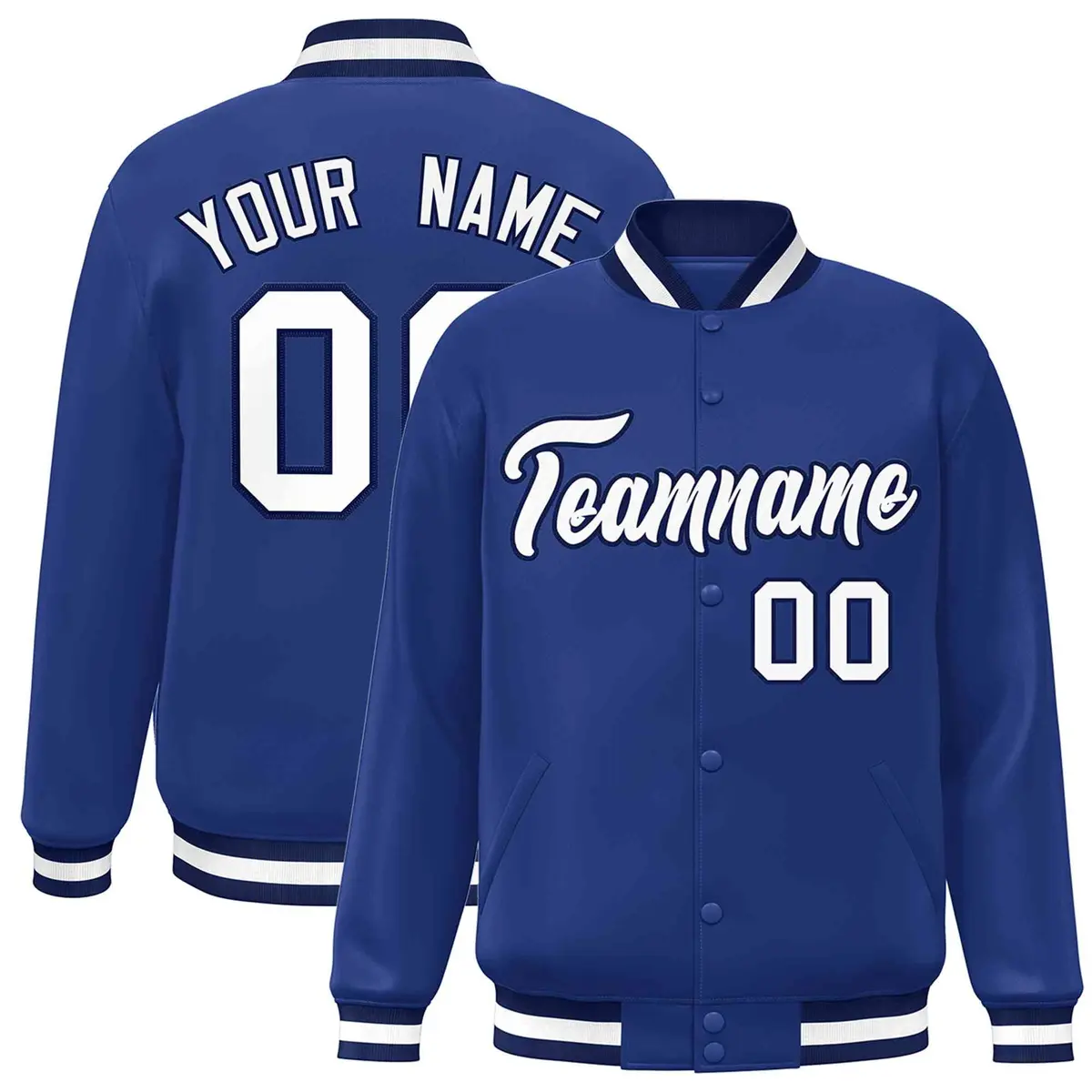 Royal White-Navy Classic Varsity Full-Snap Letterman Jacket