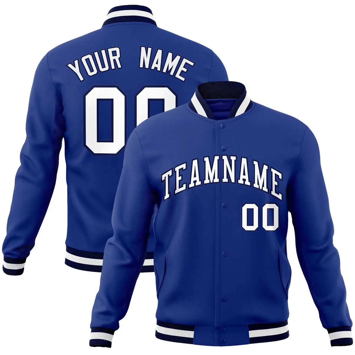 Royal White-Navy Classic Varsity Full-Snap Letterman Jacket