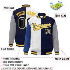 Royal White Navy-Gray Color Block Varsity Bomber Jacket 2