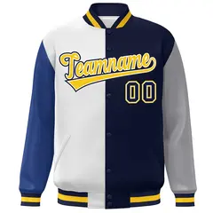 Royal White Navy-Gray Color Block Varsity Bomber Jacket 3