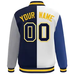 Royal White Navy-Gray Color Block Varsity Bomber Jacket 4