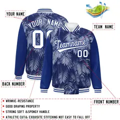 Royal White-Navy Maple Leaf Graffiti Raglan Bomber Varsity Jacket 2
