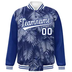 Royal White-Navy Maple Leaf Graffiti Raglan Bomber Varsity Jacket 3