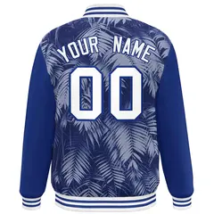 Royal White-Navy Maple Leaf Graffiti Raglan Bomber Varsity Jacket 4